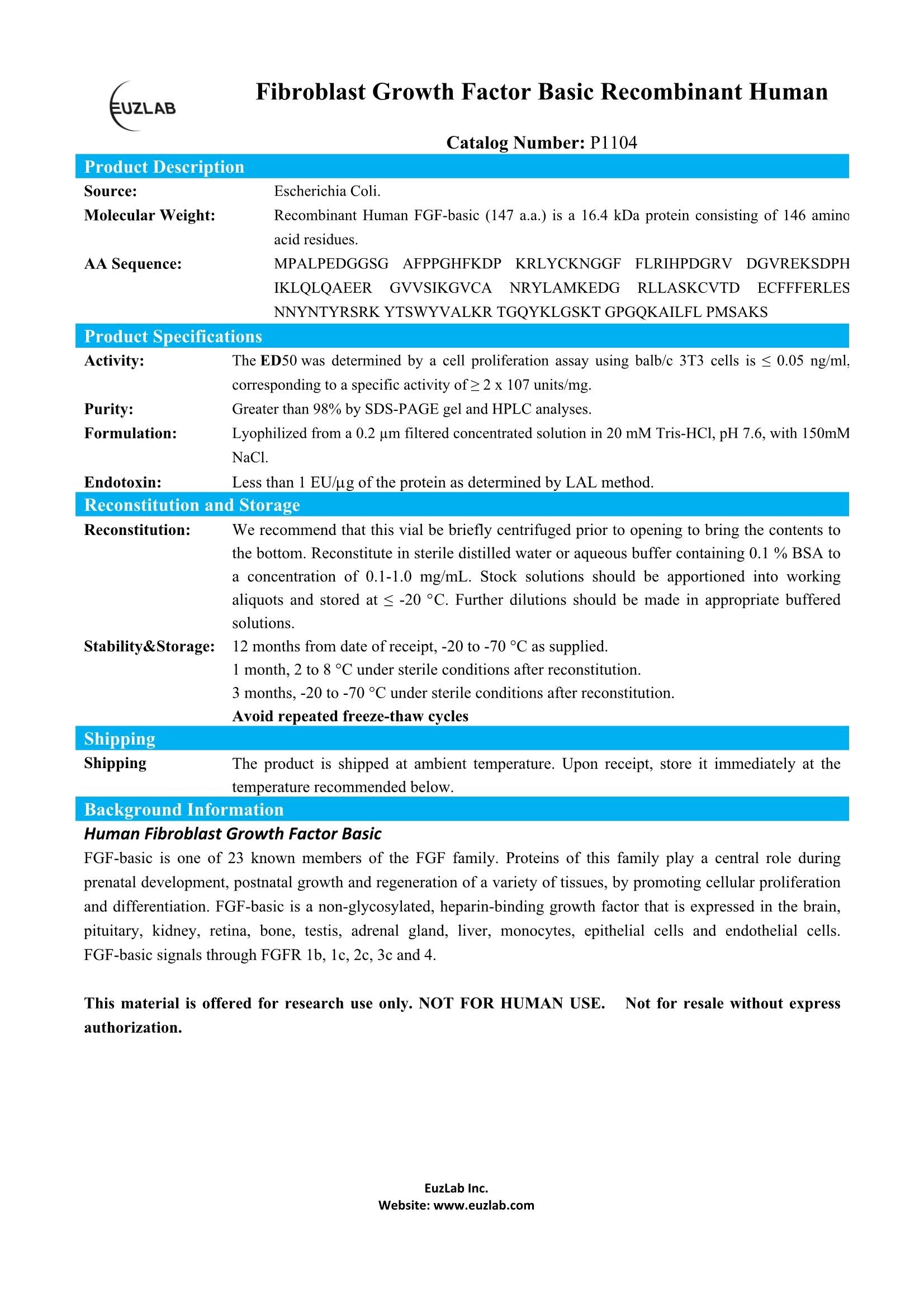 P1104 Recombinant Human FGF-basic