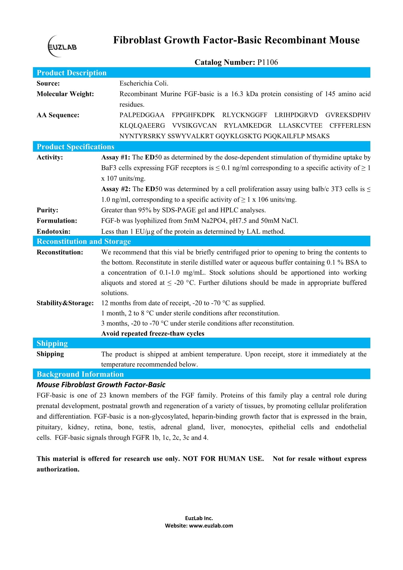 P1106 Recombinant Murine FGF-basic
