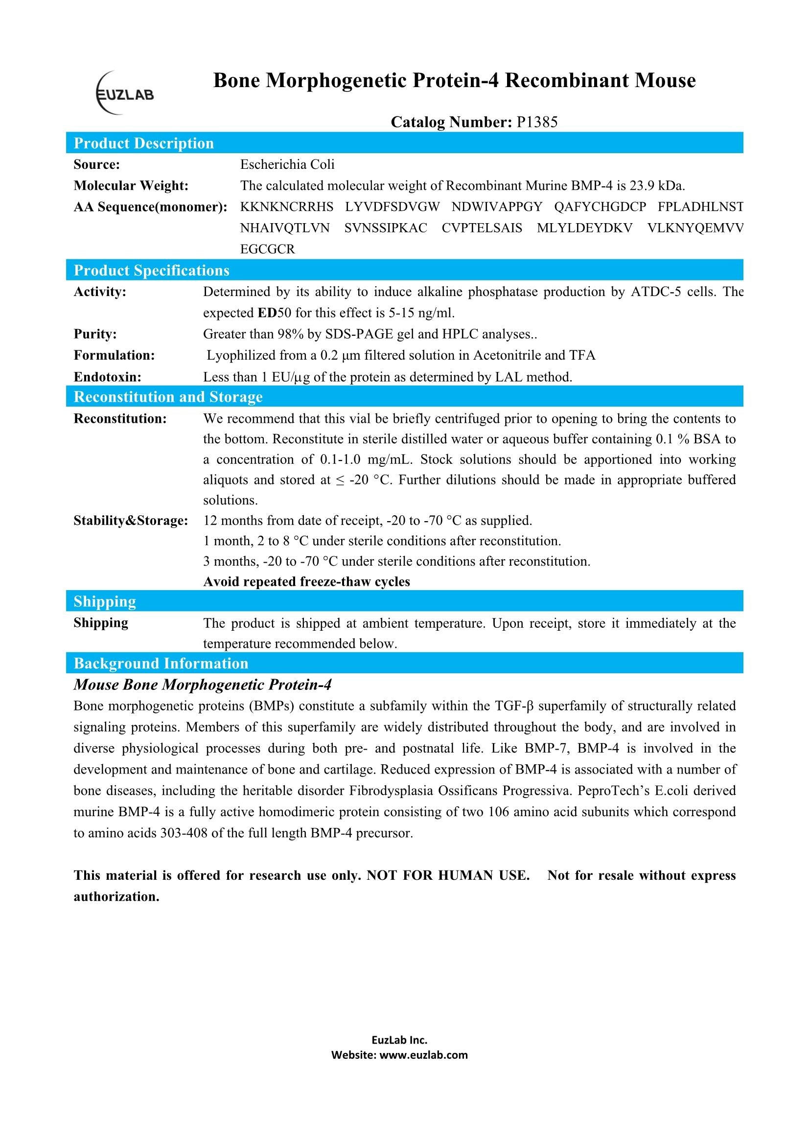 P1385 Recombinant Murine BMP-4
