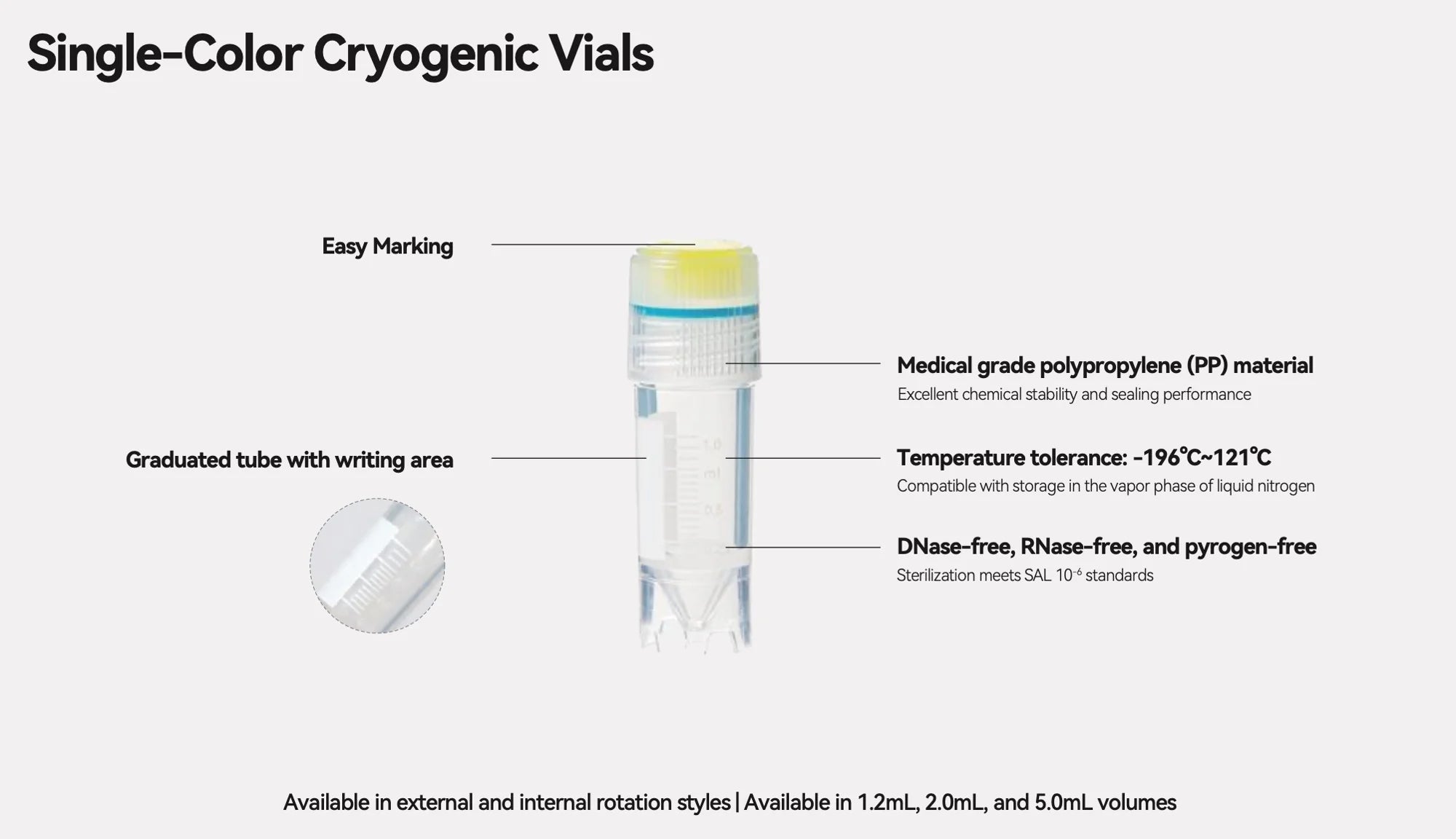 BioLeader 1.2mL Cryogenic Vials, Internal Thread Cryotubes, Self-Standing Round Bottom, Sterile, 500 Pieces/Bag, 6 Bags/Case